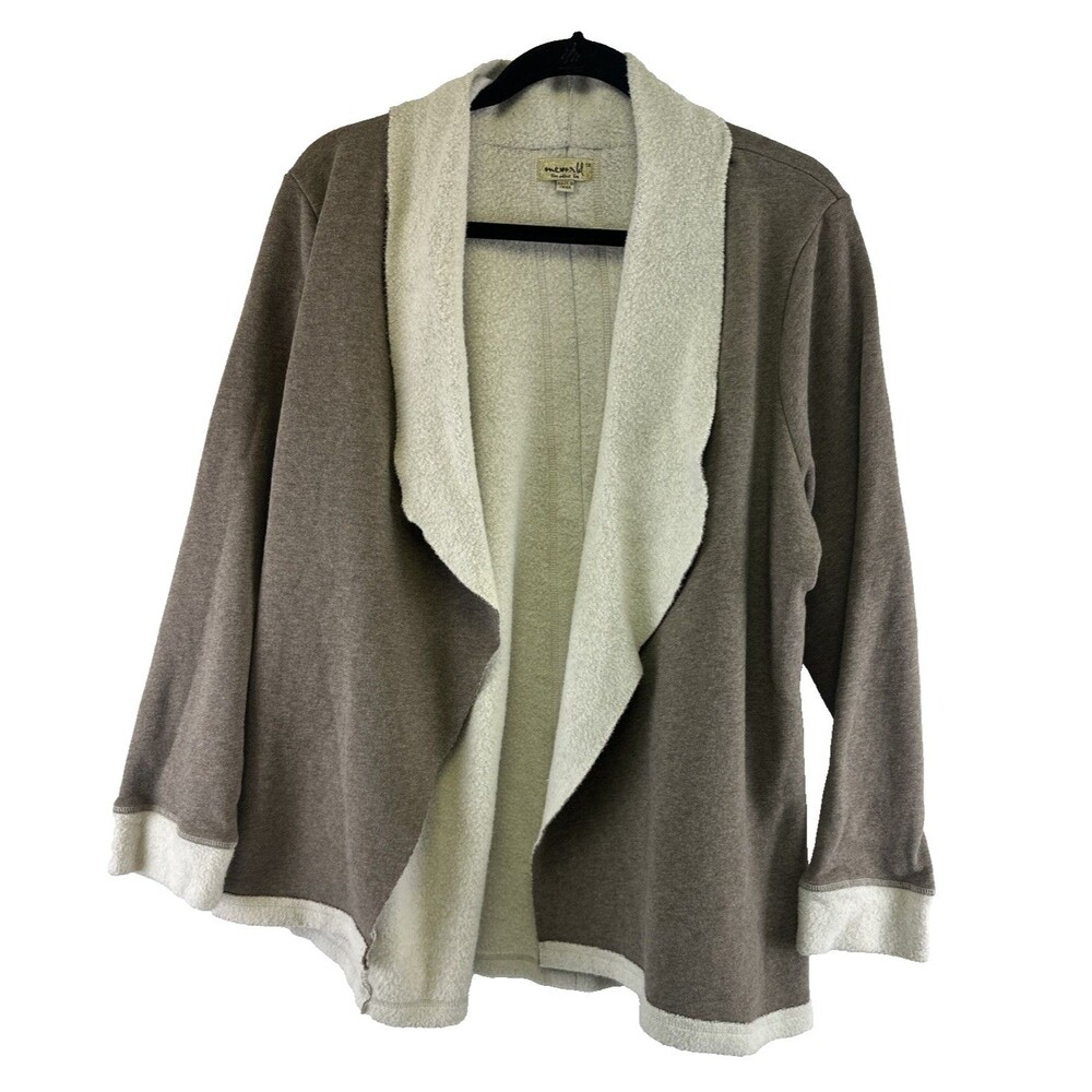 One World Sweatshirt Cardigan Fleece Line Brown Open Front Stretch Soft Women 1X